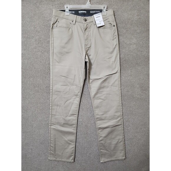 Sonoma Everyday All Day Pants Mens 36x34 Khaki Straight Fit Flexwear Waist NEW - Picture 2 of 11